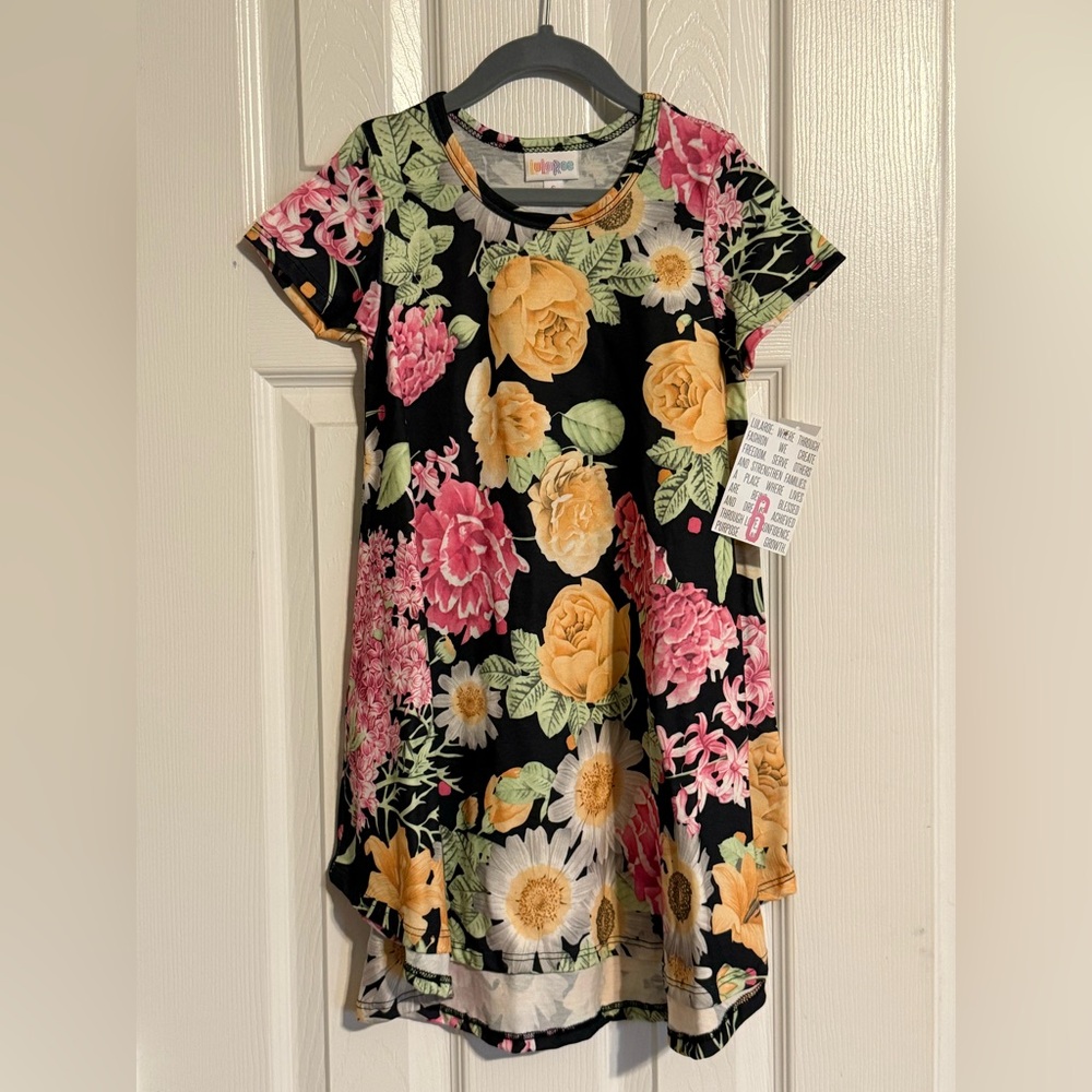 NWT LuLaRoe Scarlett Dress – Size 6 | Bold Floral Print | Girls Twirl Dress